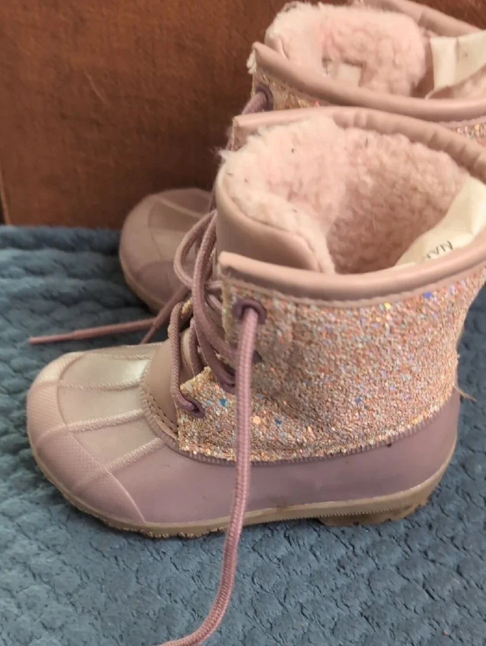 wonder nation Pink Glitter Lace-Up Girls Winter Boots